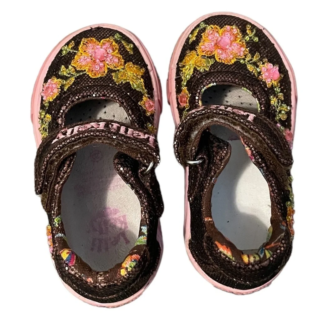 Lelli Kelly Brown‎ Sequin Mary Jane Italian Shoes Size 4 US 20 EU
